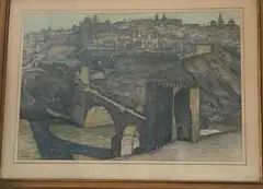 Ponte Saint Martin Toleda by Agustín Carrera, Crayon gras sur papier signé en bas à gauche et situé, sold Mar 2019