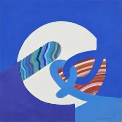 Sans titre by James Pichette, Gouache sur tons bleus Gouache sur papier signé et daté en bas à droite, sold Mar 2019