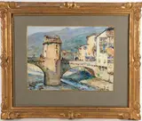 Le pont de Sospel sur la Roya (Alpes-Maritimes) by Jean Villeri, Aquarelle et fusain sur papier, sold Mar 2024