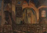 Intérieur d'église by Jean Villeri, Aquarelle et fusain sur papier, sold Mar 2024