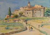 Village provençal by Jean Villeri, Aquarelle et fusain sur papier, sold Mar 2024