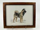 Portrait d'Akita Inu by Joël Blanc, Gouache sur papier, encadrée, sold Mar 2024