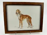 Portrait de Saluki by Joël Blanc, Gouache sur papier, encadrée, sold Mar 2024