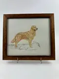 Portrait de Golden Retriever by Joël Blanc, Gouache sur papier, encadrée, sold Mar 2024