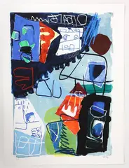 Composition abstraite by Jan Voss, Lithographie sur papier, sold Feb 2024