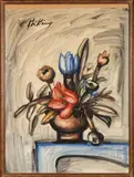 Nature morte au bouquet de fleurs by Franz Priking, Encre et aquarelle sur papier, sold Feb 2024