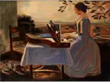 Junge Frau am Spinett by Ludwig von Herterich, oil on canvas, offered Sep 2015