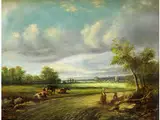 Landschaft mit Rindern und Hirtenpaar by Henry Calvert, oil on canvas, offered Apr 2016