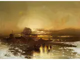 Eisfischer im Stimmungsvollen Licht der Untergehenden Sonne by Desire Thomassin, oil on canvas, offered Jun 2023
