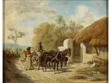 Landschaft mit Pferdekarren vor Einfacher Hütte by Franz Quaglio, oil on panel, offered Mar 2024