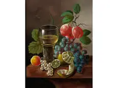 Stillleben mit Früchten und Weinglas by Johannes Cornelis Bruyn, oil on canvas, sold Dec 2015