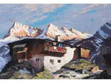 Tiroler Bergbauerngehöft vor Alpenkulisse by Hans Hösch, oil on canvas, offered Sep 2024