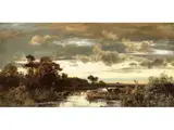 Das Dachauer Moos im Licht der Untergehenden Sonne by Eduard Schleich d. J., oil on canvas, offered Dec 2024