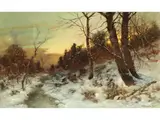 Schneebedeckte Landschaft mit Reisigsammlern by Desire Thomassin, oil on canvas, sold Mar 2025