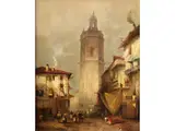 Marktplatz mit Hohem Eckigem Turm by Jules Henri Veron-Fare, oil on canvas, offered Jun 2023
