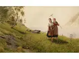 Mädchen auf dem Heimweg vom Feld by Monogrammist G.K., oil on canvas, offered Jun 2023