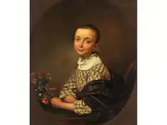 Junges Mädchen mit Blumen by Franz Krüger, oil on canvas, sold Dec 2025