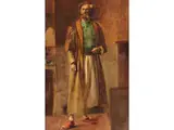 Innenraum mit Stehendem Bärtigem Orientalen by Französischer Orientalist des 19. Jahrhunderts, oil on canvas, offered Dec 2025