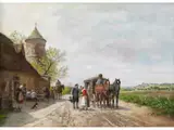Vor dem Gasthaus by Robert Schleich, oil on canvas, offered Mar 2025