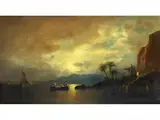 Boote vor der Amalfiküste bei Untergehender Sonne by Julius Köhnholz, oil on canvas, sold Mar 2025