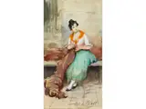 Die Stickerin by Eugen von Blaas, watercolor, sold Jun 2023