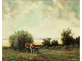 Heuernte am Chiemsee by Otto Eduard Pippel, oil on canvas, sold Dec 2021