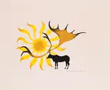 Moose with Sun by Benjamin Chee Chee, 1974, acrylic on paper, sold Feb 2021