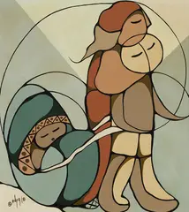 Donald's Outing by Daphne Odjig, 1981, acrylic on canvas, sold Feb 2021