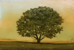 Single Tree by Peter Hoffer, mixed media on board, sold Feb 2021