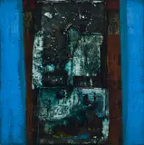 Stele by John Richard Reppen, 1963, oil and collage on board, sold Feb 2021