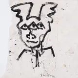 Three-Eyed Bunny by John Scott, 1992, mixed media on paper, sold Feb 2021