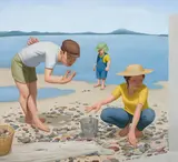 Beach Scene by Michael Abraham, oil on canvas, sold Jan 2021
