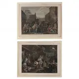 The March to Finchley & Strolling Actresses Dressing in a Barn (Two Works) by William Hogarth, Each an etching and engraving on laid paper with hand coloring, sold Mar 2024