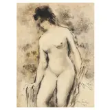 Nude Female by Elena Fondra, Gouache and ink wash on paper, sold Mar 2024