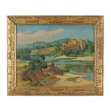 Village by a Brook by François Joseph Dehaspe, Oil on panel, sold Mar 2024