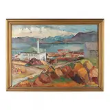 Village Landscape by Jón Thorleifsson, Oil on canvas, sold Mar 2024