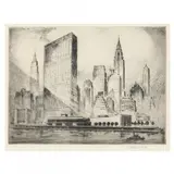 The United Nations Building by Nat Lowell, Etching on paper, sold Mar 2024
