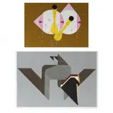Roseate Spoonbill / Diving Pelican (Two Works) by Charley Harper, The first: serigraph in colors on wove paper, sold Mar 2024