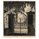 St. Philips, Charleston by Anna Heyward Taylor, Woodcut on thin paper, sold Mar 2024