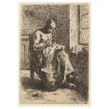 La Couseuse (A Woman Sewing) by Jean-François Millet, Etching in brown ink on laid paper, sold Mar 2024