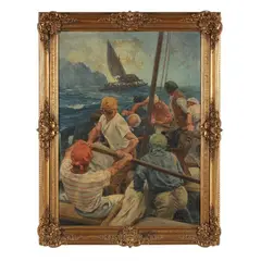 Lifeboat at Sea by Anton Otto Fischer, Oil on canvas, sold Mar 2024