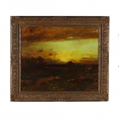 Rural Landscape at Twilight by Bruce Crane, Oil on canvas (lined), sold Mar 2024