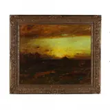 Rural Landscape at Twilight by Bruce Crane, Oil on canvas (lined), sold Mar 2024