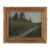Landscape with Stream by J. Alden Weir, Oil on canvas (lined), sold Mar 2024