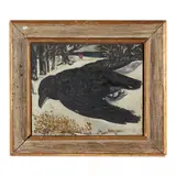 Crow over Landscape by Haley Lever, Oil on board mounted to backing, sold Mar 2024