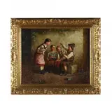 Children Gathered in a Courtyard by Edmund Adler, Oil on canvas, sold Mar 2024