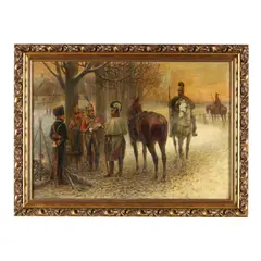 Bavarian Military Officers with Flag of Surrender by Jan Chełmiński, Oil on canvas, sold Mar 2024