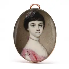 Portrait of a Young Lady in Pink by Richard Crosse, Watercolor on ivory, sold Mar 2024
