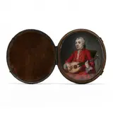 Portrait Miniature of a Gentleman with Mandolin by Samuel Cotes, Watercolor on ivory, sold Mar 2024