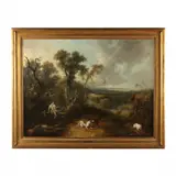 Hunt Scene in a Pastoral Landscape by Charles Henry Schwanfelder, Oil on canvas, sold Feb 2024